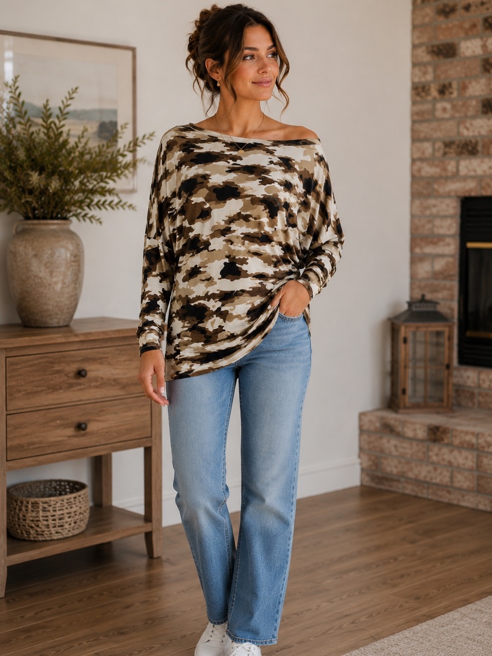 Hayden LA NWT Women's Camo Off-Shoulder Top